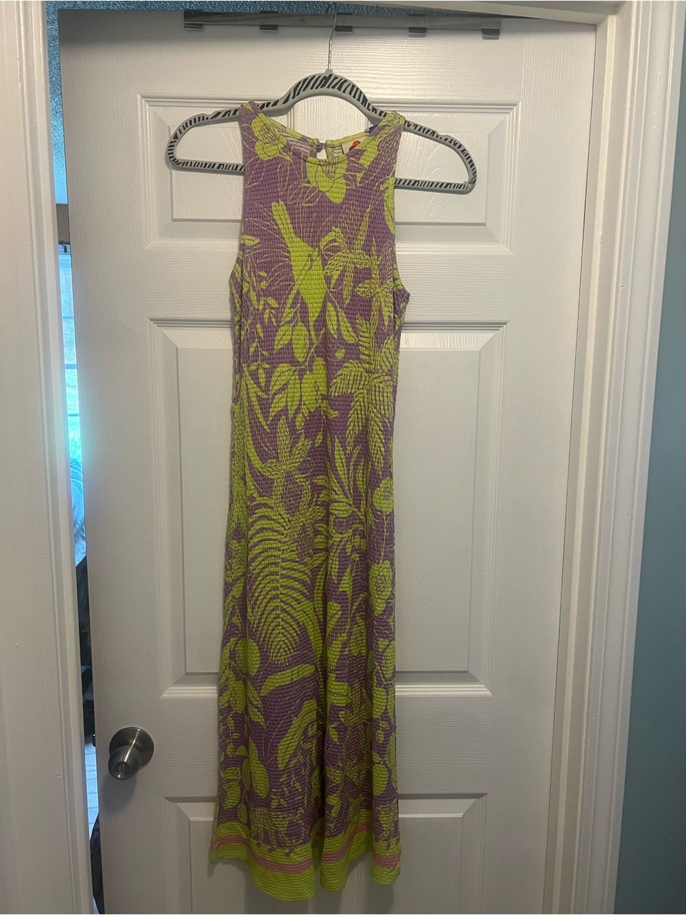 FARM Rio for Anthropology Purple & Lime Green Floral Midi Dress size S